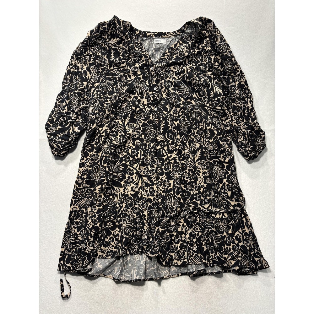 Sonoma Goods For Life Dress Womens 3X Black Floral Henley 3/4 Sleeve Boho Swing